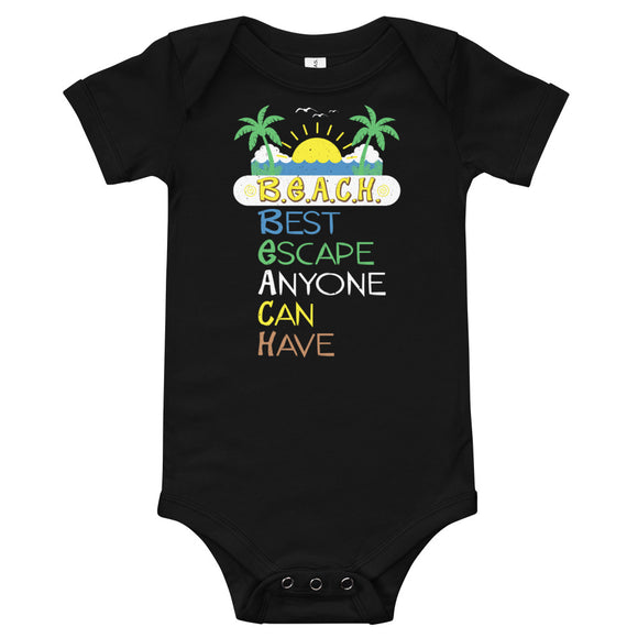 7_74 - B.E.A.C.H. Best Escape Anyone Can Have - Baby short sleeve one piece