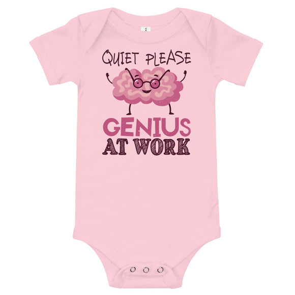 6_158 - Quiet please, genius at work - Baby short sleeve one piece
