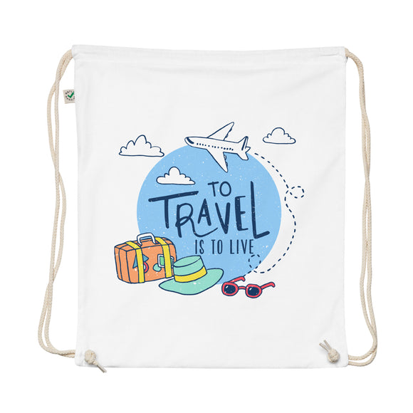 3_222 - To travel is to live - Organic cotton drawstring bag