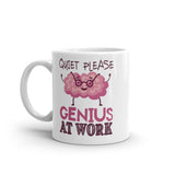 6_158 - Quiet please, genius at work - White glossy mug