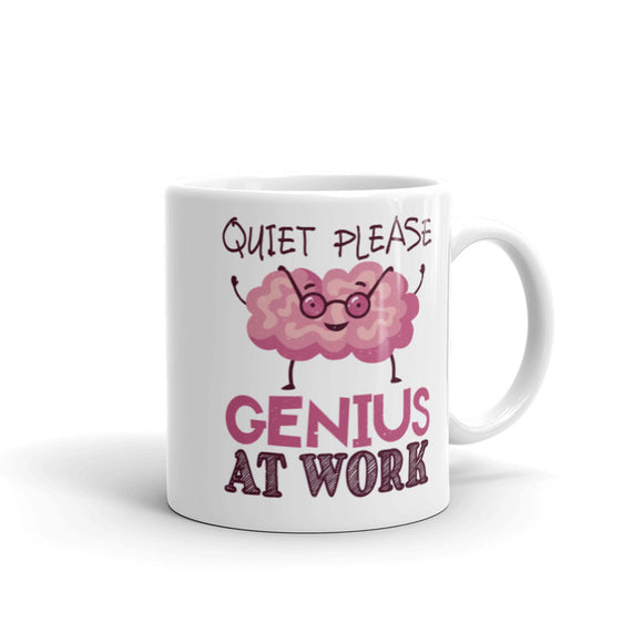 6_158 - Quiet please, genius at work - White glossy mug